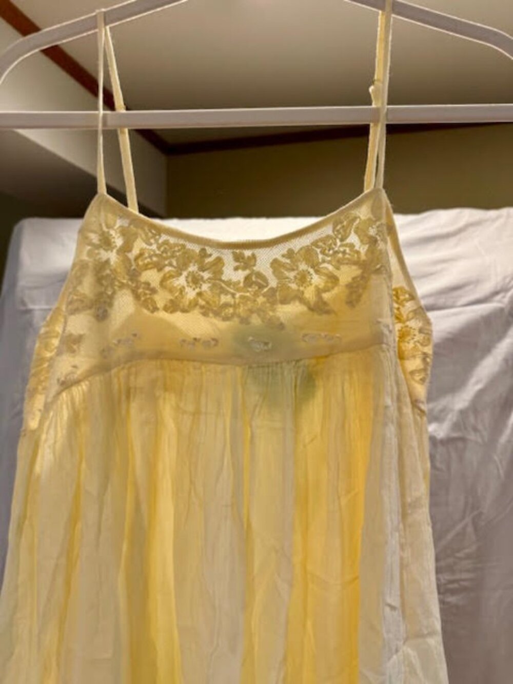 Free People Intimately Yellow Lace Maxi Slip Dress Boho Sheer Nightgown - M - Picture 3 of 4